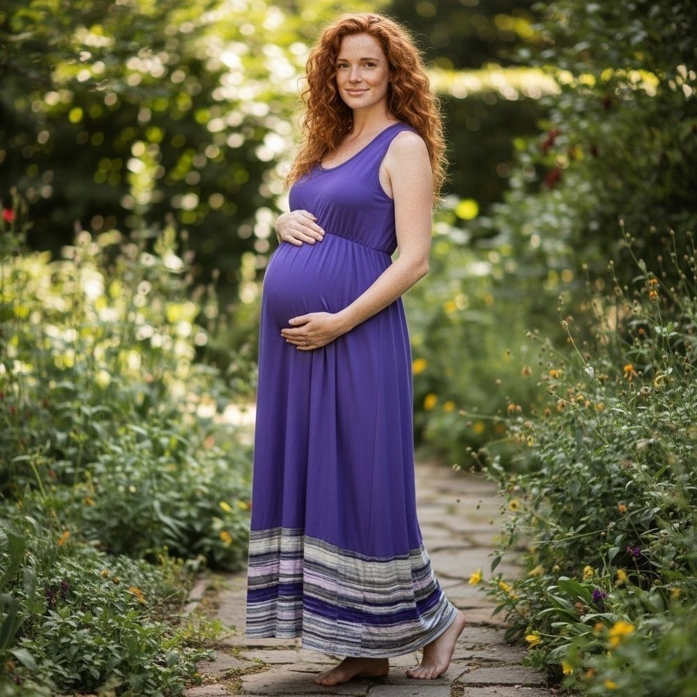 Liz Lange Maternity Purple Maxi Dress Medium Sleeveless Empire Waist Stretch